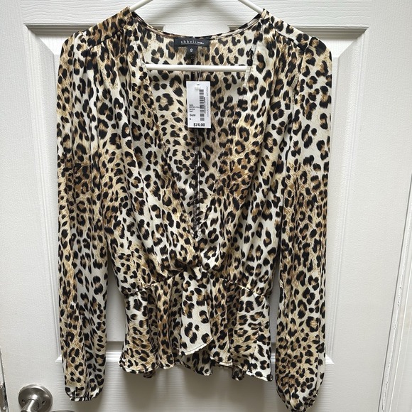 abbeline Leopard Print Peplum Blouse Long Sleeve V Neck Party Top Women Small - Picture 2 of 13